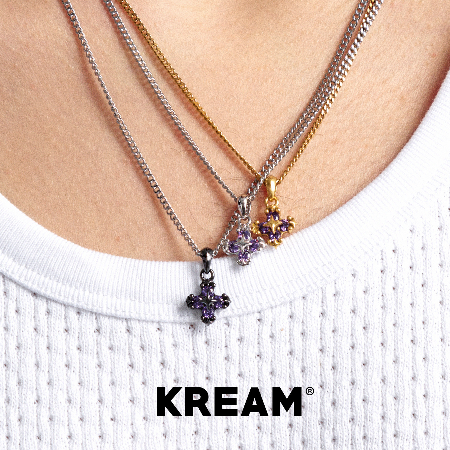 KREAM 925银紫钻四芒星十字项链男嘻哈女欧美潮流情侣礼物