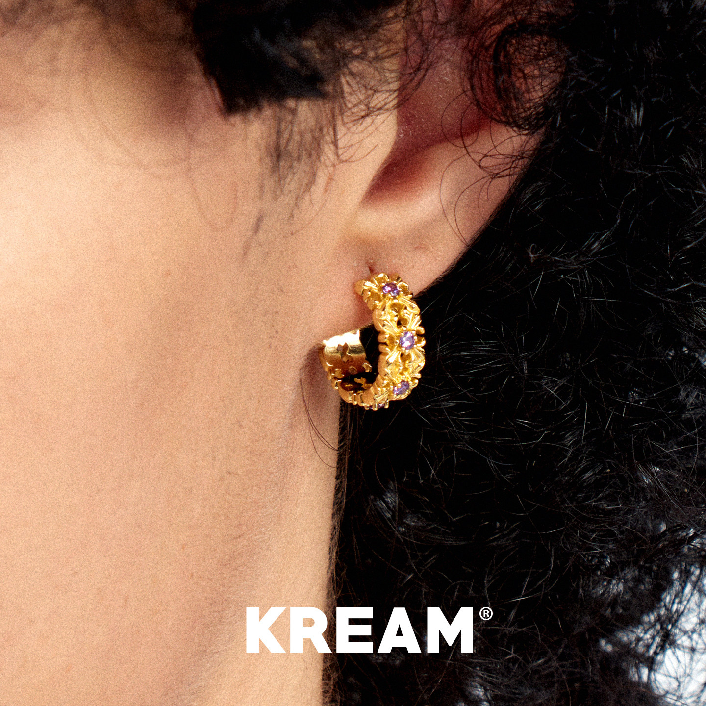 KREAM 925银镀金鸢尾十字紫钻耳环男欧美女轻奢高级感耳钉礼物