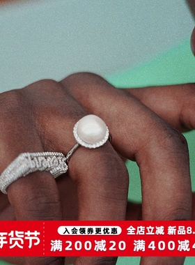 kream s925 纯银天然珍珠戒指男女同款嘻哈指环ins asap rocky