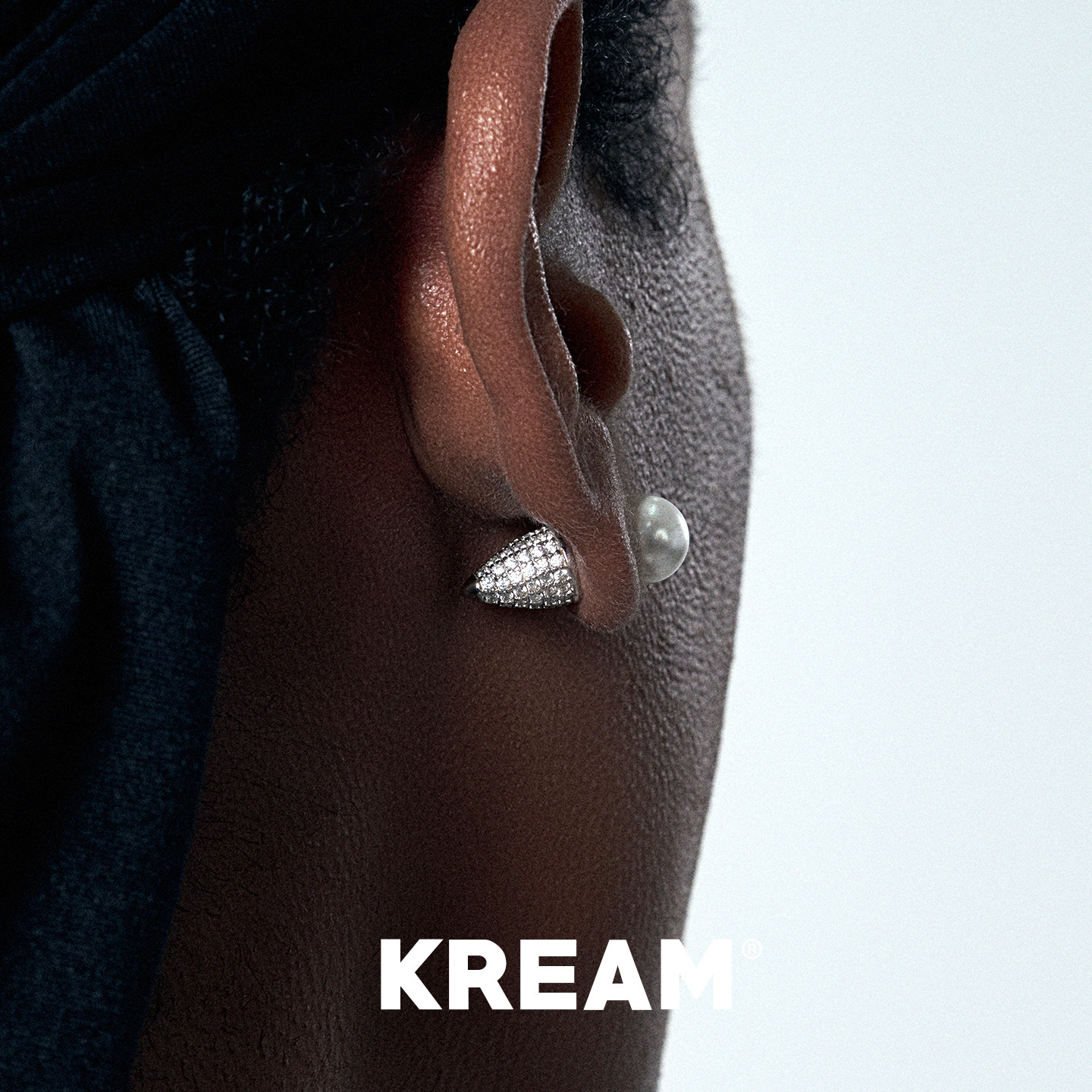 KREAM 925银 黑白钻锥形贝珠耳钉男嘻哈女耳饰高级感小众情侣礼物