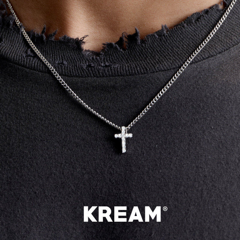 KREAM 纯银 mini 莫桑满钻十字吊坠男嘻哈女同款欧美潮流情侣