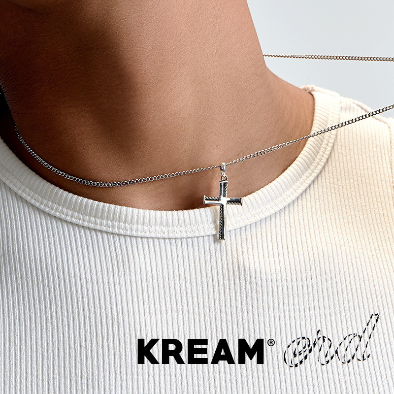 KREAM 925纯银十字吊坠项链男潮牌嘻哈百搭锁骨链女情侣款