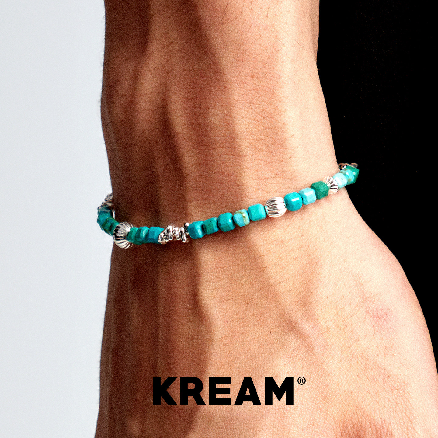 KREAM 925银绿松石串珠手链男欧美潮流精致手串女复古情侣