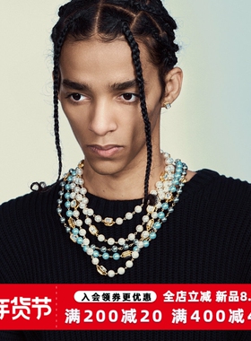 KREAM 复古 超长贝珠珍珠锆石项链男嘻哈女同款