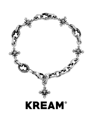 KREAM 通体925银 复古做旧花十字手链男