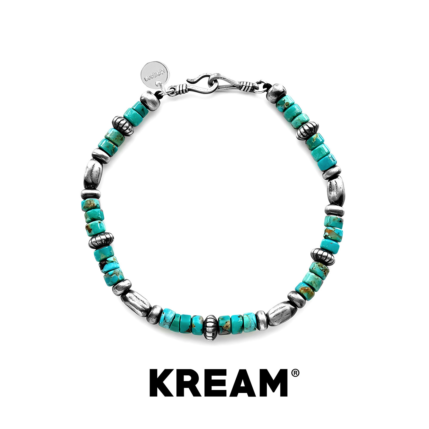 KREAM 925银做旧绿松石手链男欧美潮流女手串情侣高级感礼物