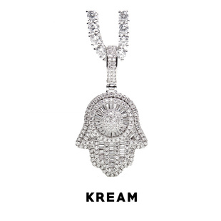 Khamesh kream out 嘻哈满钻法蒂玛之手项链男女ins ice pendant