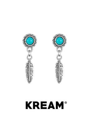 KREAM 纯银羽毛绿松耳钉男高级感个性耳坠女潮