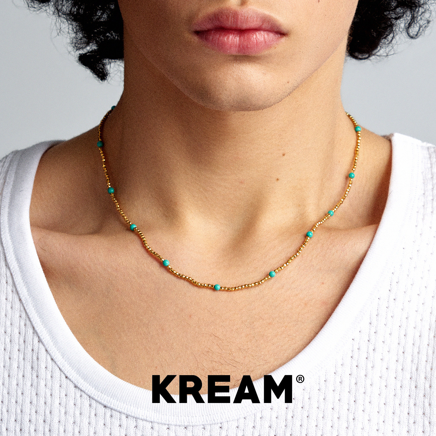 KREAM 925纯银镀金圆珠链菱镁矿绿石项链男串珠女锁骨链欧美潮流