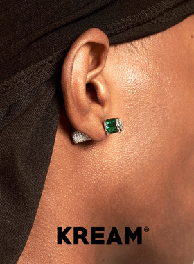 KREAM 满钻绿方钻个性耳钉男嘻哈女同款 earring