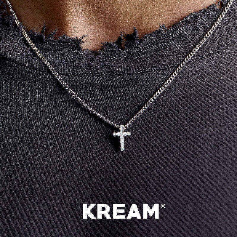 KREAM 纯银 mini 莫桑满钻十字吊坠男嘻哈女同款欧美潮流情侣