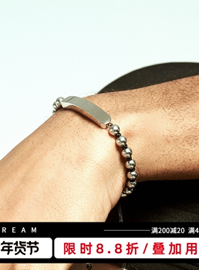 KREAM  简约钛钢光牌圆珠手链男女同款抽绳手环情侣 bracelet