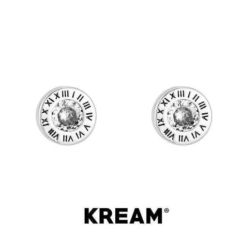 KREAM 纯银 做旧罗马数字锆石耳钉男嘻哈女同款小众设计感耳环
