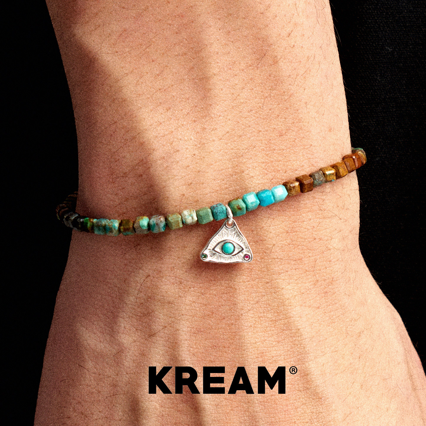 KREAM 925银绿松三角全知之眼手链男欧美潮流设计女手串情侣礼物