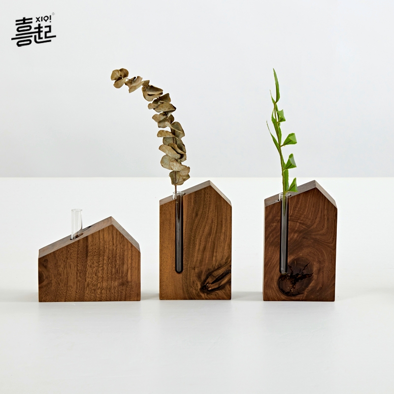 喜起黑胡桃实木插花器装饰花器皿
