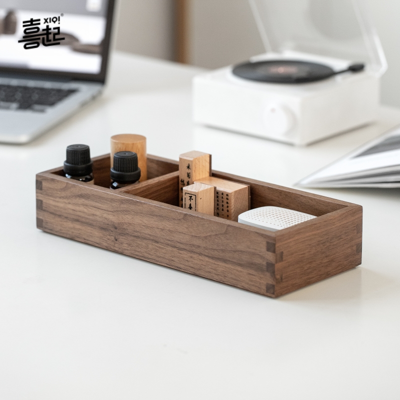 喜起黑胡桃实木卡片桌面收纳盒