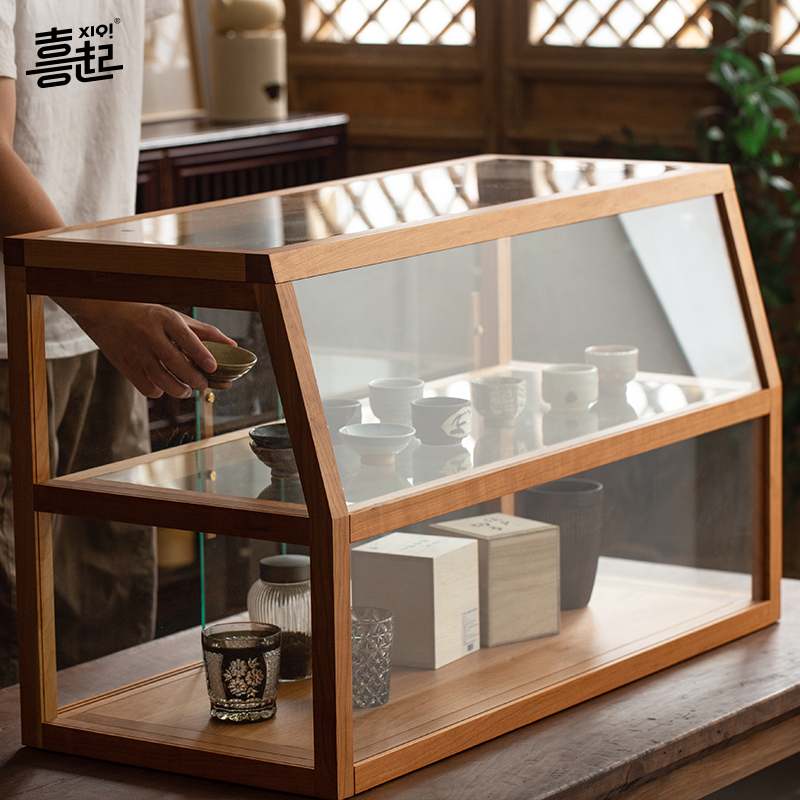 实木透明面包柜展示柜 桌面商用玻璃柜 吧台蛋糕烘焙饰品中岛柜
