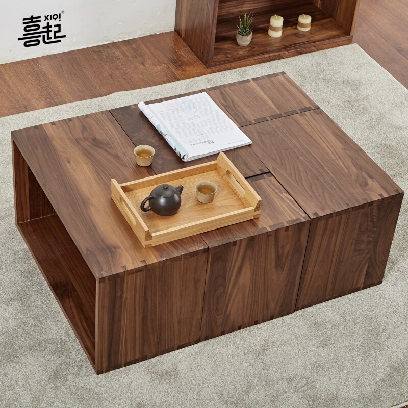 喜起黑胡桃实木格子架 自由组合书架书柜简约木质落地置物架花架