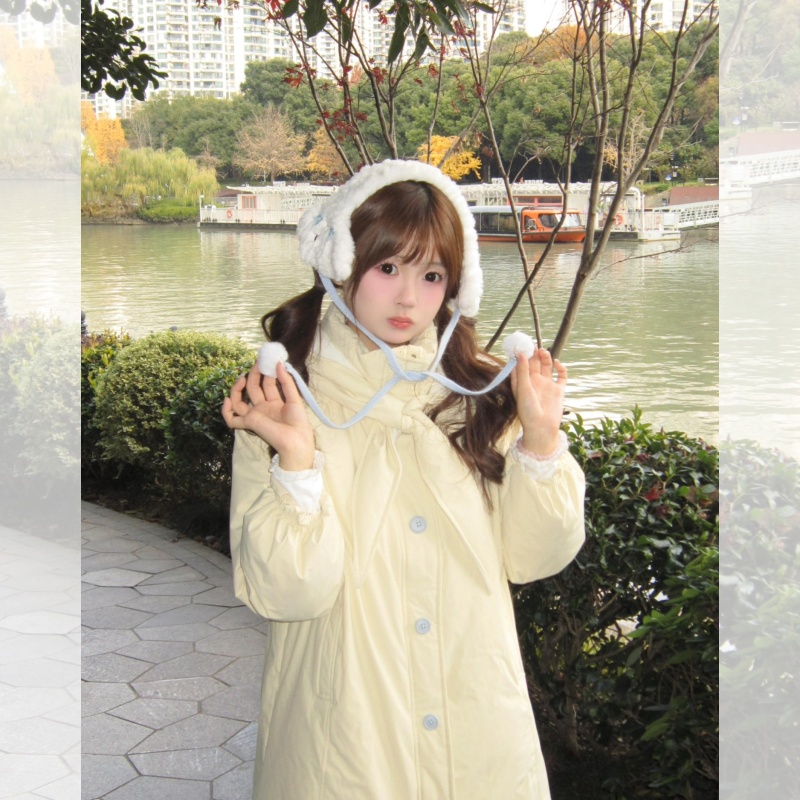 黄色连帽学院风羽绒棉服外套女冬
