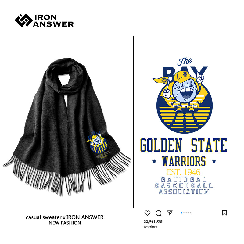 可定制勇士库里吉祥物汤普森运动仿羊绒冬季防寒情侣披肩围脖围巾