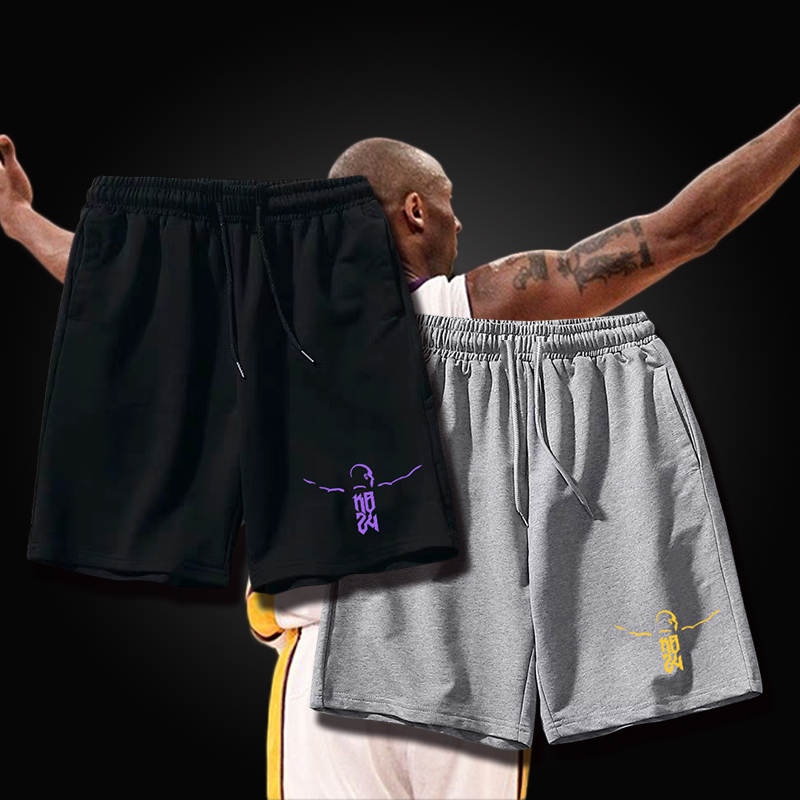 新款湖人队纪念黑曼巴篮球运动科比背影纯棉五分裤大码休闲短裤潮