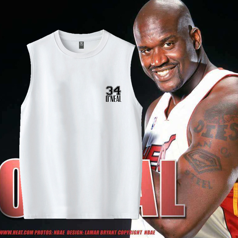 纯棉篮球运动湖人34号大鲨鱼奥尼尔无袖训练球衣t恤宽松透气背心