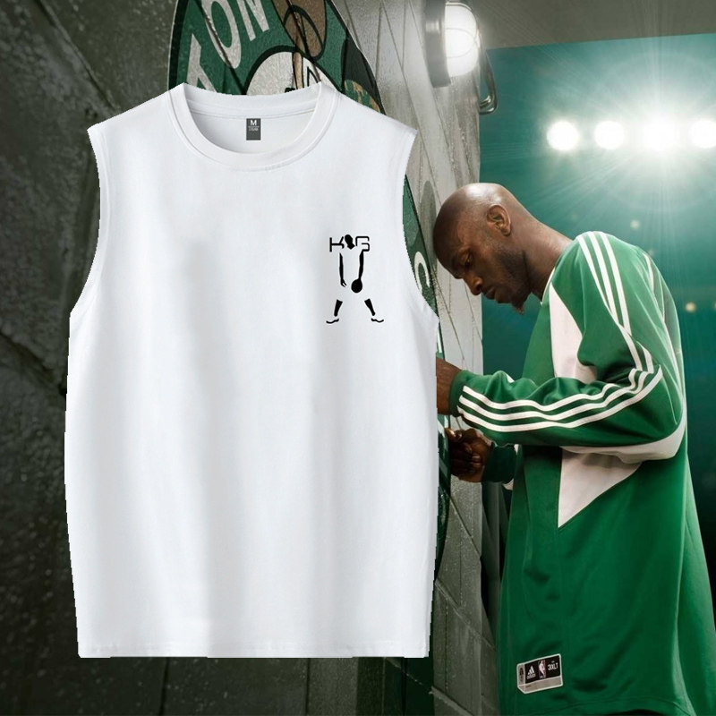 纯棉篮球运动凯尔特人狼王加内特KG宽松训练无袖球衣T恤大码背心