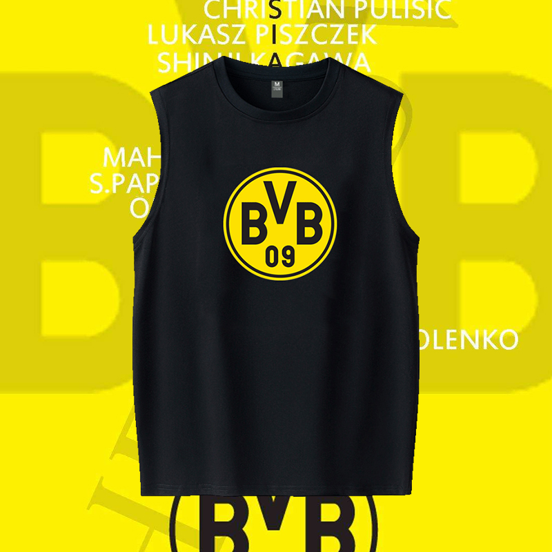 纯棉足球运动德甲大黄蜂BVB多特蒙德训练无袖T恤透气大码宽松背心