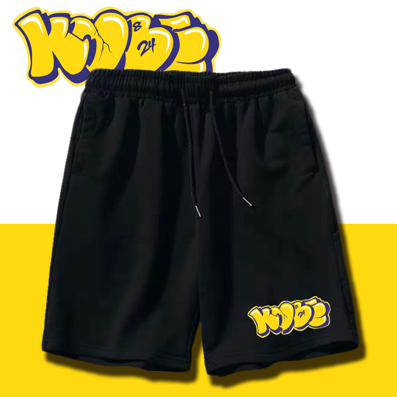 湖人队纪念黑曼巴篮球运动纯棉短裤科比街头涂鸦kobe大码五分裤男