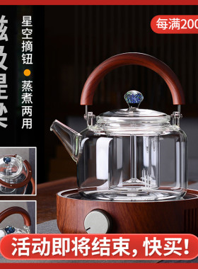 新羽星空摘钮蒸煮玻璃茶壶宜龙电陶炉小型家用煮茶器中式煮茶炉