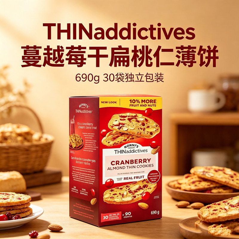 加拿大进口THINaddictives薄上影蔓越莓扁桃仁香烤薄脆饼干690g