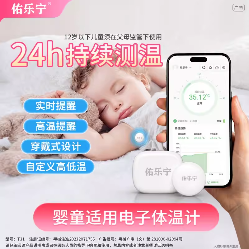 佑乐宁电子体温计医用精准家用婴儿实时监测发烧报警儿童专用体温