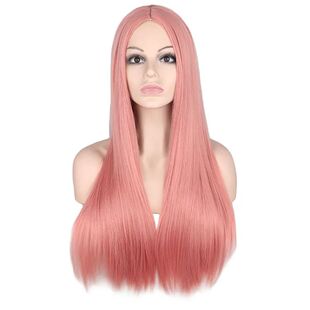 70CM Long Pink Straight Wigs Cosplay Natural Synthetic Women