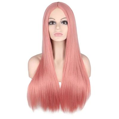 70CM Long Pink Straight Wigs Cosplay Natural Synthetic Women