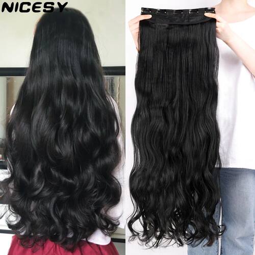 NICESY Synthetic Long Wavy 5 Clips Hair Extensions 22Inch/32