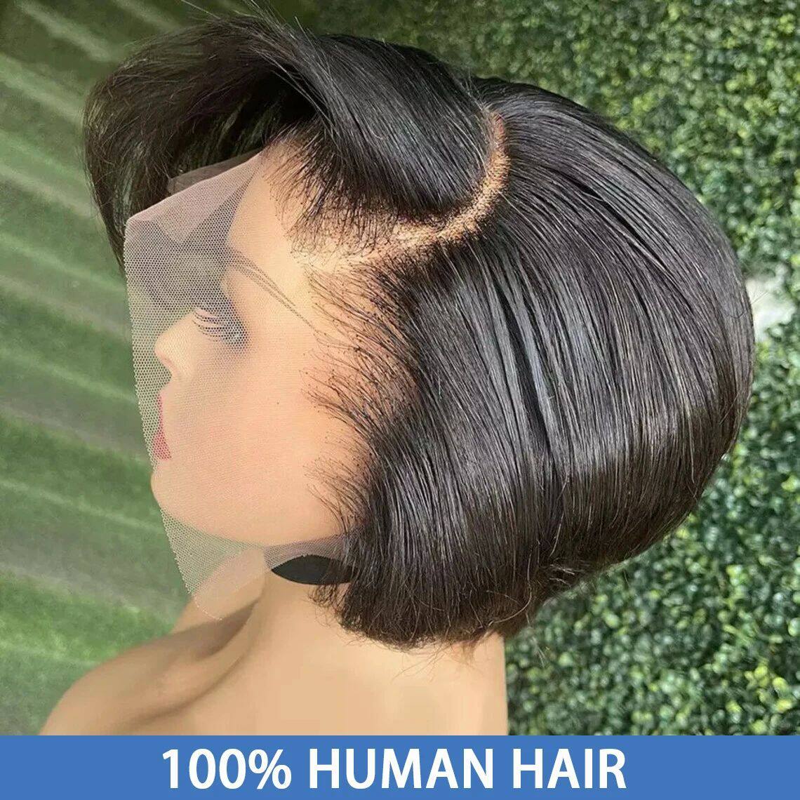 Straight Pixie Cut Wig Transparent Lace Human Hair Wigs Shor