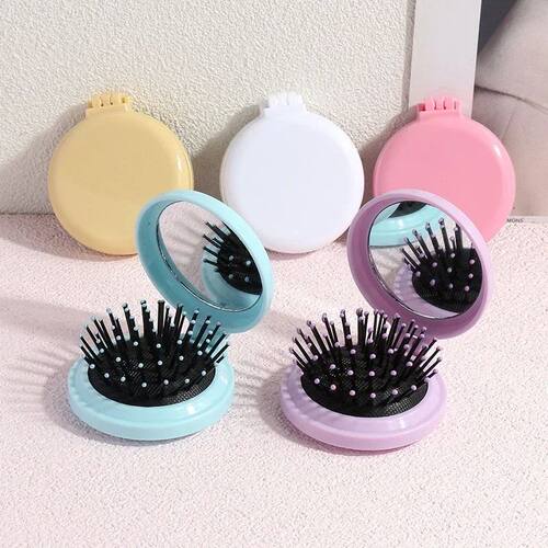 1 Pcs Small Size Hair Comb with Folding Mirror Traveling Por