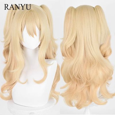 Anime Cosplay Blonde Synthetic Long Double Ponytails Wavy Wi