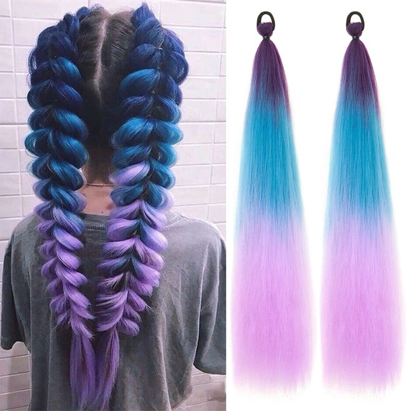 2PCS 24Inch Synthetic Long Straight Ponytail with Elastic Ha