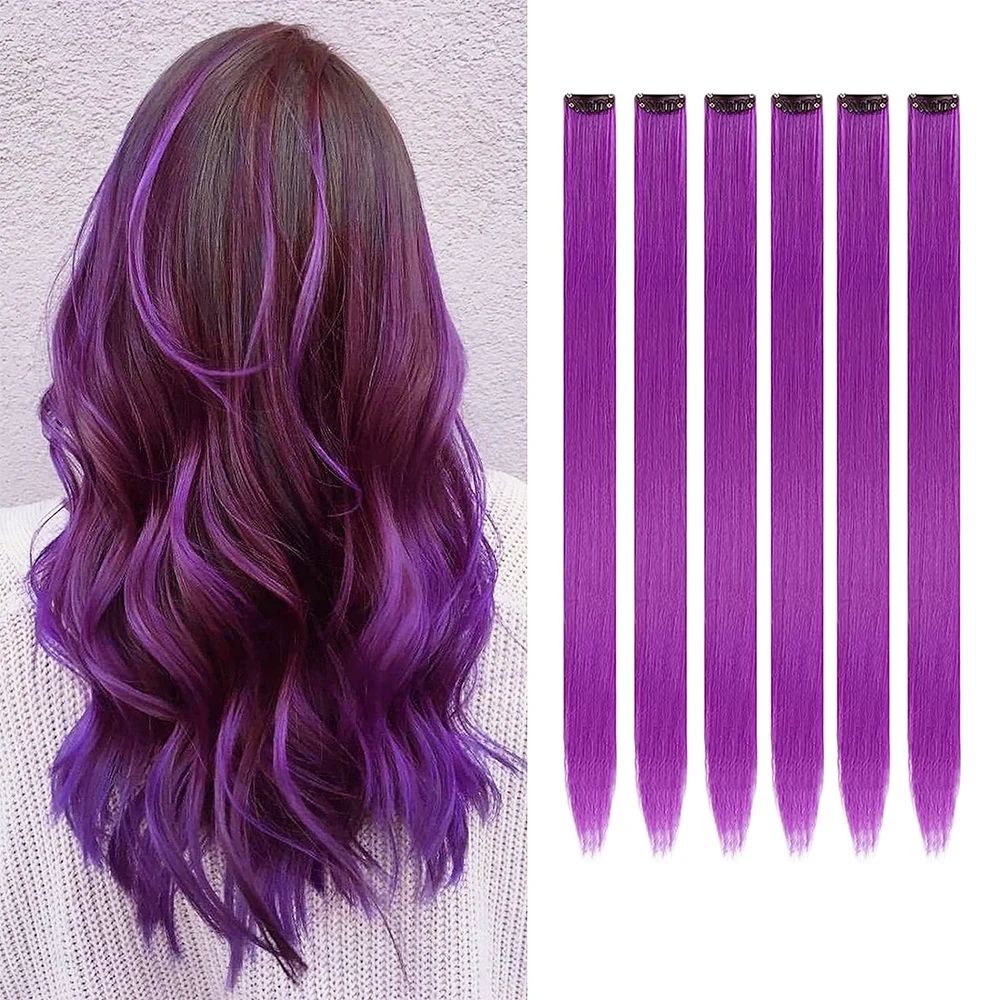 Clip in Hair Extensions 6pcs/pack Colored Party Highlights 2