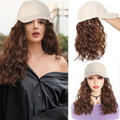 Long Baseball Cap Wig Synthetic Fluffy Natural Wave Curly Wi