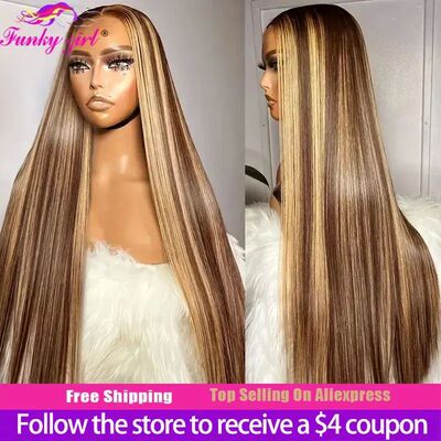 Highlight Wig Human Hair Lace Front Wig Bone Straight Blonde