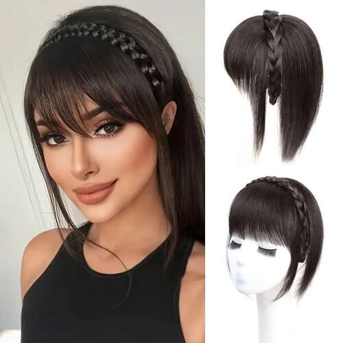 LUPU Chic Braided Headband with Clip-In Hair Topper & Bangs
