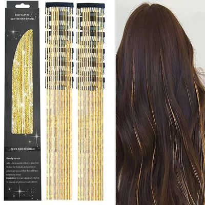 6/12PCS Synthetic Hair Clip One Piece Women Glitter Tinsel H