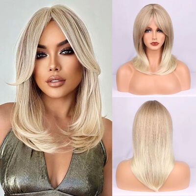 Blond Short ombre Straight Middle Part wigs Nature And Soft