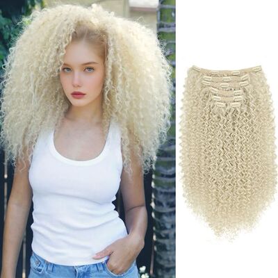 Synthetic Kinky Curly Blonde Hair Extensions Clip Ins for Wo
