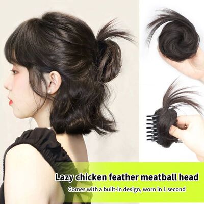 Synthetic Hair Bun Curly Wig Gripping Clip Meatball Head Ela