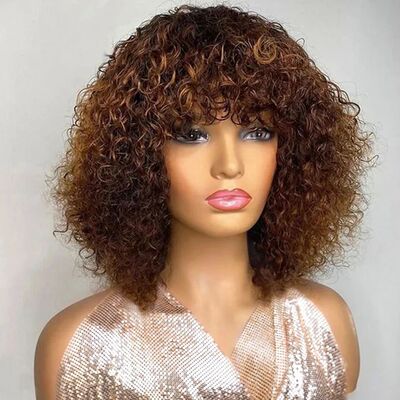 Short Pixie Bob Cut Human Hair Wigs With Bangs Jerry Curly F