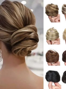 Synthetic Elastic Messy Bun Hairpieces Curly Scrunchie Black