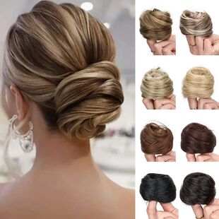 Synthetic Elastic Messy Bun Hairpieces Curly Scrunchie Black